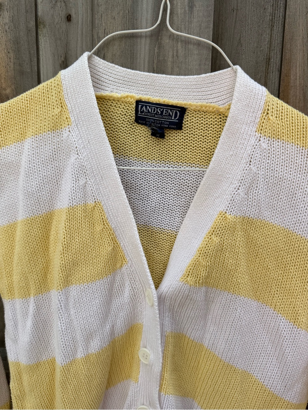 90’s Lands' End Yellow and White Striped Cotton Cardigan